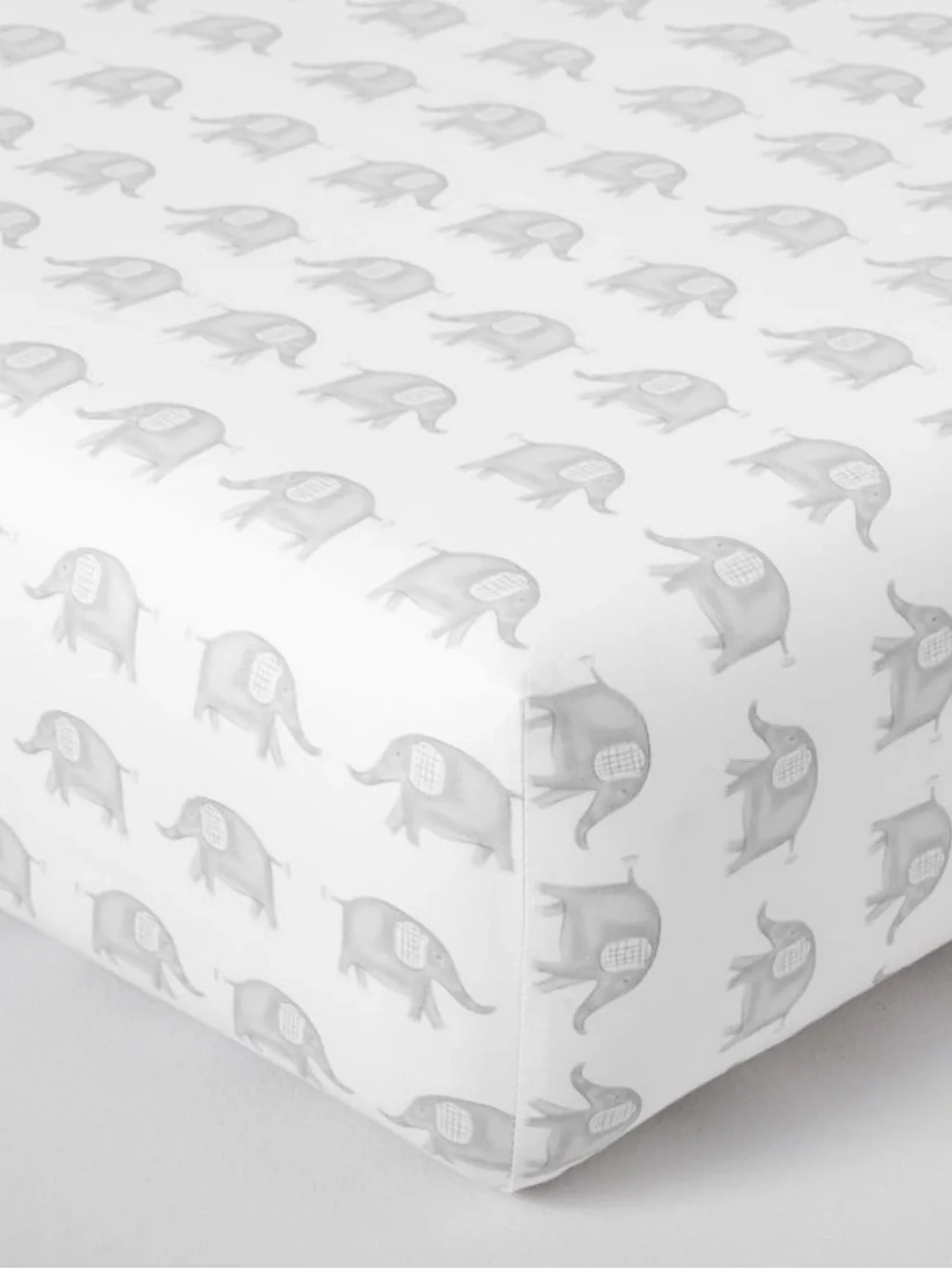 Pottery Barn Kids Gray Elephant Pattern Crib Fitted Sheet - White & Gray